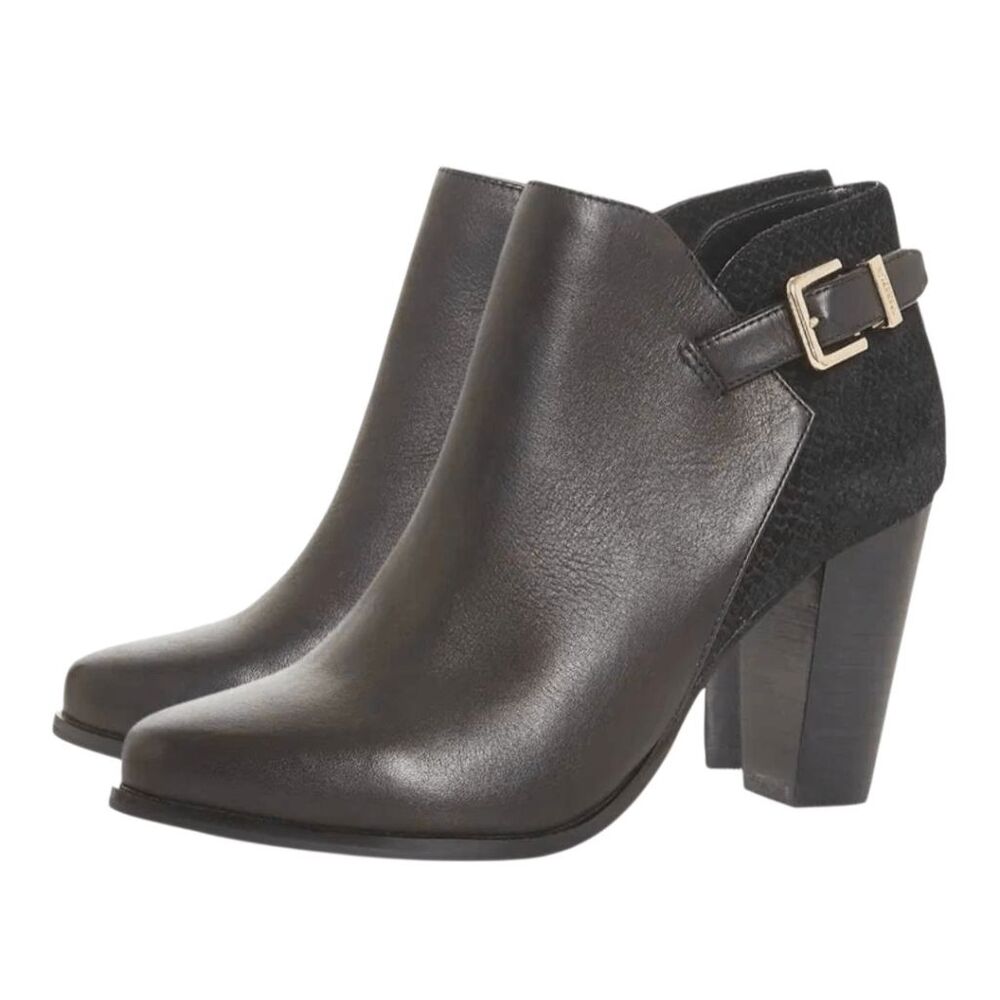 DUNE LONDON Oaklee Black Side Buckle Block Heel Ankle Boot Size 38